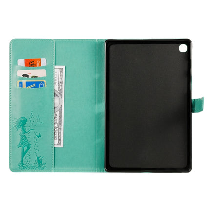 For Galaxy Tab S5e Pressed Printing Woman and Cat Pattern Horizontal Flip Leather Case with Holder & Card Slots & Wallet(Green)-garmade.com