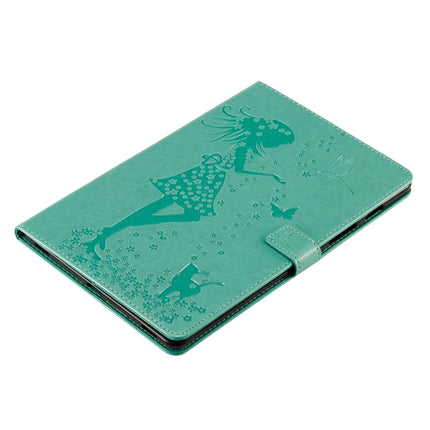 For Galaxy Tab S5e Pressed Printing Woman and Cat Pattern Horizontal Flip Leather Case with Holder & Card Slots & Wallet(Green)-garmade.com
