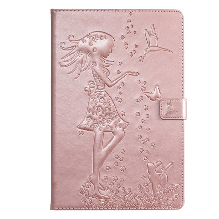 For Galaxy Tab S5e Pressed Printing Woman and Cat Pattern Horizontal Flip Leather Case with Holder & Card Slots & Wallet(Rose Gold)-garmade.com