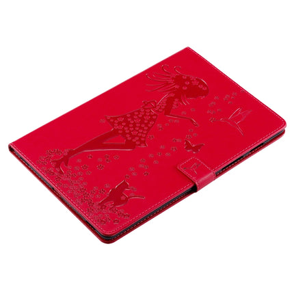 For Galaxy Tab S5e Pressed Printing Woman and Cat Pattern Horizontal Flip Leather Case with Holder & Card Slots & Wallet(Rose Red)-garmade.com