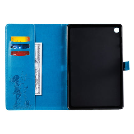 For Galaxy Tab S5e Pressed Printing Woman and Cat Pattern Horizontal Flip Leather Case with Holder & Card Slots & Wallet(Blue)-garmade.com