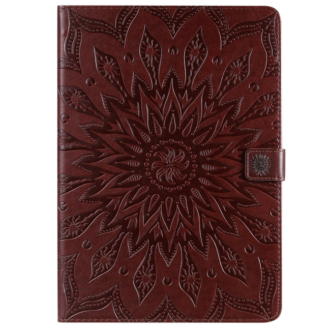 For iPad 10.2 / Pro 10.5 / Air 2019 Pressed Printing Sun Flower Pattern Horizontal Flip Leather Case with Holder & Card Slots & Wallet(Brown)-garmade.com