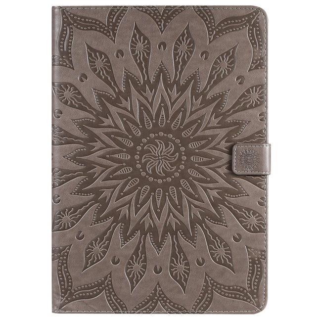 For iPad 10.2 / Pro 10.5 / Air 2019 Pressed Printing Sun Flower Pattern Horizontal Flip Leather Case with Holder & Card Slots & Wallet(Grey)-garmade.com