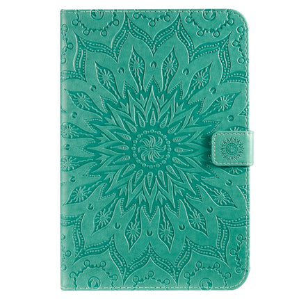 For iPad Mini 2019 & 4 & 3 & 2 & 1 Pressed Printing Sun Flower Pattern Horizontal Flip Leather Case with Holder & Card Slots & Wallet(Green)-garmade.com