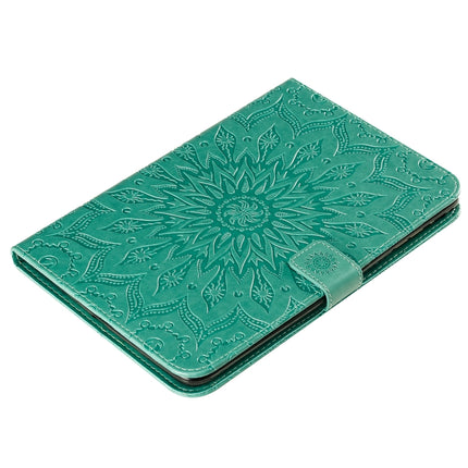 For iPad Mini 2019 & 4 & 3 & 2 & 1 Pressed Printing Sun Flower Pattern Horizontal Flip Leather Case with Holder & Card Slots & Wallet(Green)-garmade.com