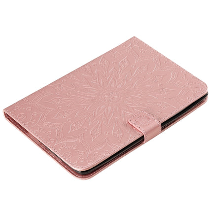 For iPad Mini 2019 & 4 & 3 & 2 & 1 Pressed Printing Sun Flower Pattern Horizontal Flip Leather Case with Holder & Card Slots & Wallet(Rose Gold)-garmade.com