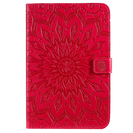 For iPad Mini 2019 & 4 & 3 & 2 & 1 Pressed Printing Sun Flower Pattern Horizontal Flip Leather Case with Holder & Card Slots & Wallet(Rose Red)-garmade.com