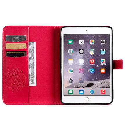 For iPad Mini 2019 & 4 & 3 & 2 & 1 Pressed Printing Sun Flower Pattern Horizontal Flip Leather Case with Holder & Card Slots & Wallet(Rose Red)-garmade.com