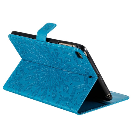 For iPad Mini 2019 & 4 & 3 & 2 & 1 Pressed Printing Sun Flower Pattern Horizontal Flip Leather Case with Holder & Card Slots & Wallet(Blue)-garmade.com