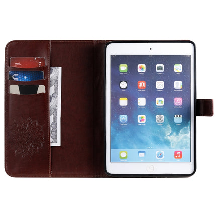 For iPad Mini 2019 & 4 & 3 & 2 & 1 Pressed Printing Sun Flower Pattern Horizontal Flip Leather Case with Holder & Card Slots & Wallet(Brown)-garmade.com