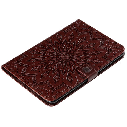 For iPad Mini 2019 & 4 & 3 & 2 & 1 Pressed Printing Sun Flower Pattern Horizontal Flip Leather Case with Holder & Card Slots & Wallet(Brown)-garmade.com