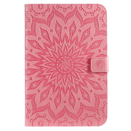 For iPad Mini 2019 & 4 & 3 & 2 & 1 Pressed Printing Sun Flower Pattern Horizontal Flip Leather Case with Holder & Card Slots & Wallet(Pink)-garmade.com