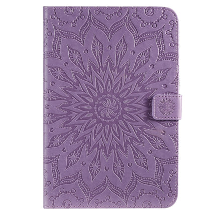 For iPad Mini 2019 & 4 & 3 & 2 & 1 Pressed Printing Sun Flower Pattern Horizontal Flip Leather Case with Holder & Card Slots & Wallet(Purple)-garmade.com