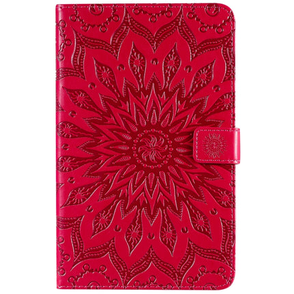 For Galaxy Tab A 8.0 & S Pen (2019) Pressed Printing Sun Flower Pattern Horizontal Flip Leather Case with Holder & Card Slots & Wallet(Rose Red)-garmade.com