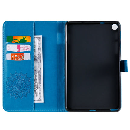For Galaxy Tab A 8.0 & S Pen (2019) Pressed Printing Sun Flower Pattern Horizontal Flip Leather Case with Holder & Card Slots & Wallet(Blue)-garmade.com