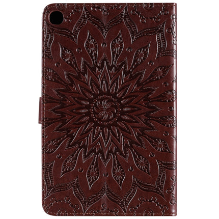 For Galaxy Tab A 8.0 & S Pen (2019) Pressed Printing Sun Flower Pattern Horizontal Flip Leather Case with Holder & Card Slots & Wallet(Brown)-garmade.com
