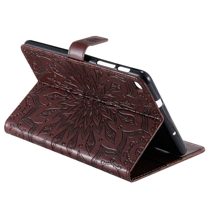 For Galaxy Tab A 8.0 & S Pen (2019) Pressed Printing Sun Flower Pattern Horizontal Flip Leather Case with Holder & Card Slots & Wallet(Brown)-garmade.com