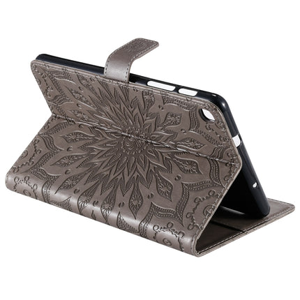 For Galaxy Tab A 8.0 & S Pen (2019) Pressed Printing Sun Flower Pattern Horizontal Flip Leather Case with Holder & Card Slots & Wallet(Grey)-garmade.com