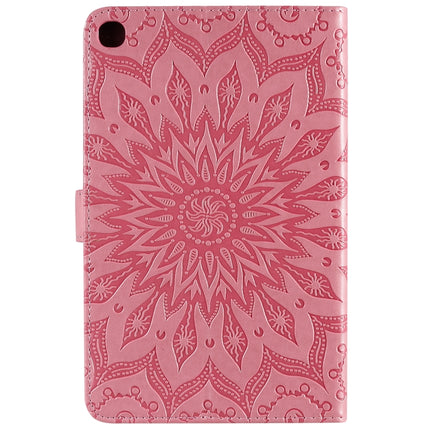 For Galaxy Tab A 8.0 & S Pen (2019) Pressed Printing Sun Flower Pattern Horizontal Flip Leather Case with Holder & Card Slots & Wallet(Pink)-garmade.com