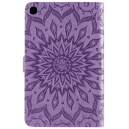 For Galaxy Tab A 8.0 & S Pen (2019) Pressed Printing Sun Flower Pattern Horizontal Flip Leather Case with Holder & Card Slots & Wallet(Purple)-garmade.com
