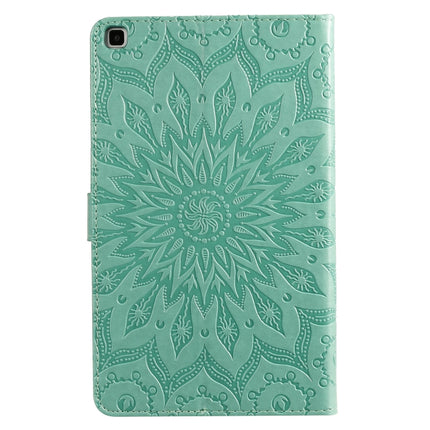 For Galaxy Tab A 8.0 (2019) T295/T290 Pressed Printing Sun Flower Pattern Horizontal Flip Leather Case with Holder & Card Slots & Wallet(Green)-garmade.com
