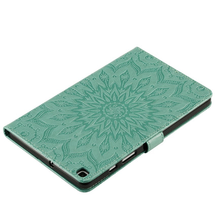 For Galaxy Tab A 8.0 (2019) T295/T290 Pressed Printing Sun Flower Pattern Horizontal Flip Leather Case with Holder & Card Slots & Wallet(Green)-garmade.com
