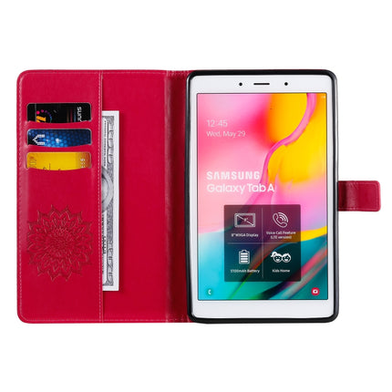 For Galaxy Tab A 8.0 (2019) T295/T290 Pressed Printing Sun Flower Pattern Horizontal Flip Leather Case with Holder & Card Slots & Wallet(Rose Red)-garmade.com