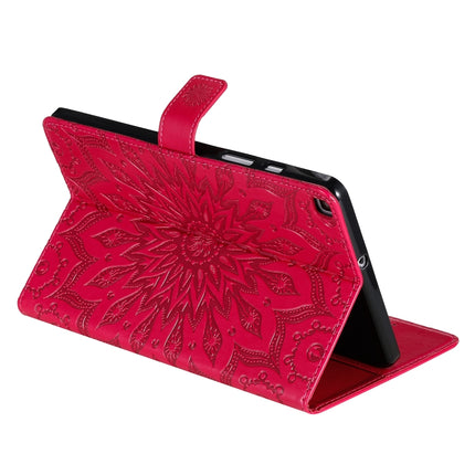 For Galaxy Tab A 8.0 (2019) T295/T290 Pressed Printing Sun Flower Pattern Horizontal Flip Leather Case with Holder & Card Slots & Wallet(Rose Red)-garmade.com