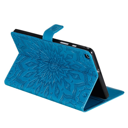 For Galaxy Tab A 8.0 (2019) T295/T290 Pressed Printing Sun Flower Pattern Horizontal Flip Leather Case with Holder & Card Slots & Wallet(Blue)-garmade.com