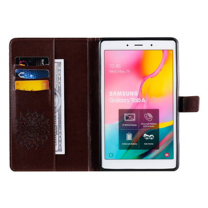 For Galaxy Tab A 8.0 (2019) T295/T290 Pressed Printing Sun Flower Pattern Horizontal Flip Leather Case with Holder & Card Slots & Wallet(Brown)-garmade.com