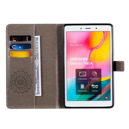 For Galaxy Tab A 8.0 (2019) T295/T290 Pressed Printing Sun Flower Pattern Horizontal Flip Leather Case with Holder & Card Slots & Wallet(Grey)-garmade.com
