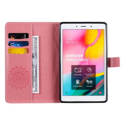 For Galaxy Tab A 8.0 (2019) T295/T290 Pressed Printing Sun Flower Pattern Horizontal Flip Leather Case with Holder & Card Slots & Wallet(Pink)-garmade.com