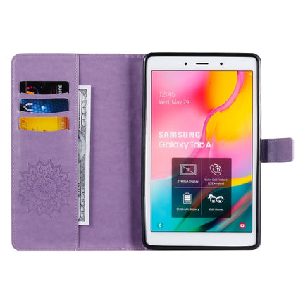 For Galaxy Tab A 8.0 (2019) T295/T290 Pressed Printing Sun Flower Pattern Horizontal Flip Leather Case with Holder & Card Slots & Wallet(Purple)-garmade.com