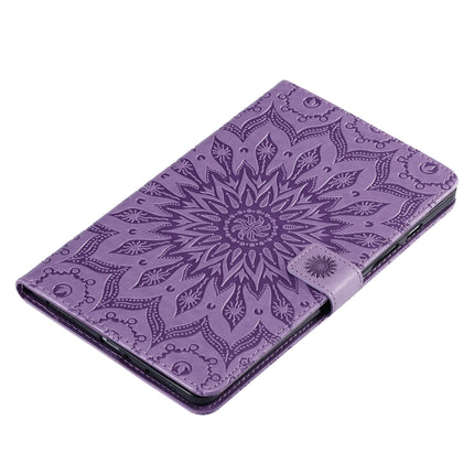 For Galaxy Tab A 8.0 (2019) T295/T290 Pressed Printing Sun Flower Pattern Horizontal Flip Leather Case with Holder & Card Slots & Wallet(Purple)-garmade.com
