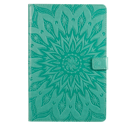 For Galaxy Tab S5e Pressed Printing Sun Flower Pattern Horizontal Flip Leather Case with Holder & Card Slots & Wallet(Green)-garmade.com