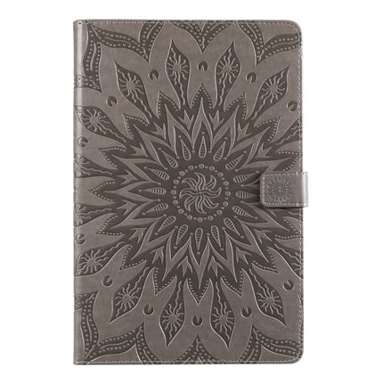 For Galaxy Tab S5e Pressed Printing Sun Flower Pattern Horizontal Flip Leather Case with Holder & Card Slots & Wallet(Grey)-garmade.com