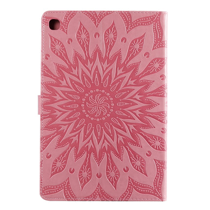 For Galaxy Tab S5e Pressed Printing Sun Flower Pattern Horizontal Flip Leather Case with Holder & Card Slots & Wallet(Pink)-garmade.com
