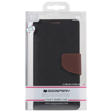 GOOSPERY FANCY DIARY Cross Pattern Horizontal Flip Leather Case with Holder & Card Slots & Wallet For iPhone 13(Black Brown)-garmade.com