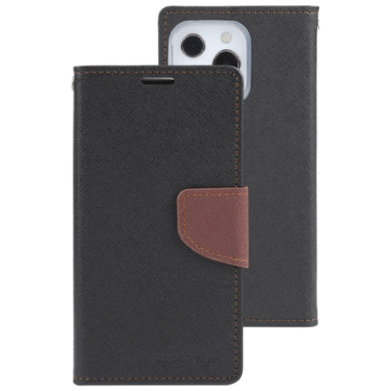 GOOSPERY FANCY DIARY Cross Pattern Horizontal Flip Leather Case with Holder & Card Slots & Wallet For iPhone 13 Pro Max(Black Brown)-garmade.com