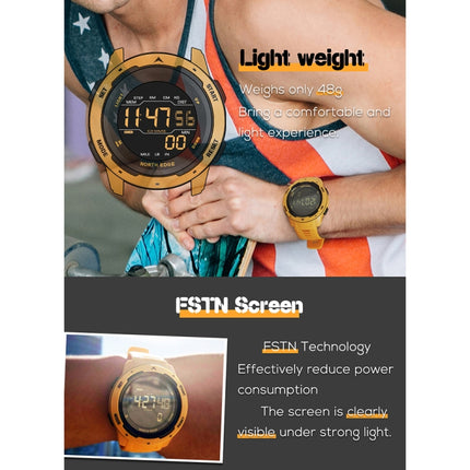 NORTH EDGE Mars Men Luminous Digital Waterproof Smart Sports Watch, Support Alarm Clock & Countdown & Sports Mode(Yellow)-garmade.com