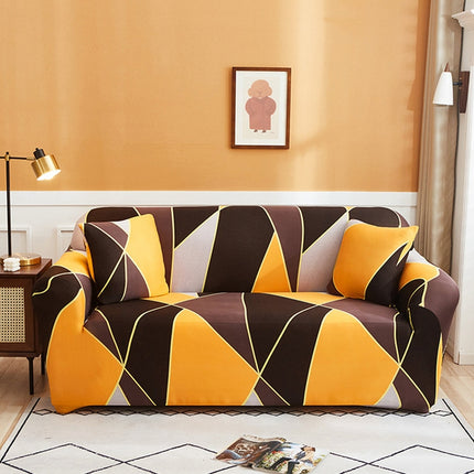 Double Seat Full Coverage Elastic Non-slip Sofa Cover(Geometric Orange)-garmade.com