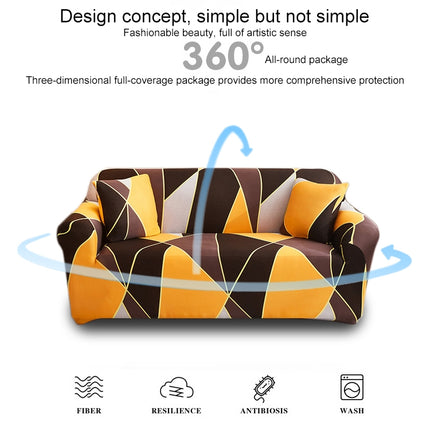 Double Seat Full Coverage Elastic Non-slip Sofa Cover(Geometric Orange)-garmade.com