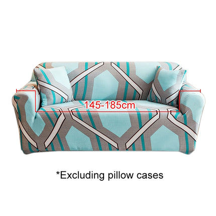 Double Seat Full Coverage Elastic Non-slip Sofa Cover(Geometric Blue)-garmade.com