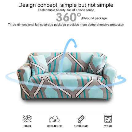 Double Seat Full Coverage Elastic Non-slip Sofa Cover(Geometric Blue)-garmade.com