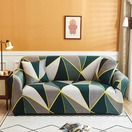 Double Seat Full Coverage Elastic Non-slip Sofa Cover(Geometric Green)-garmade.com