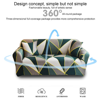 Double Seat Full Coverage Elastic Non-slip Sofa Cover(Geometric Green)-garmade.com