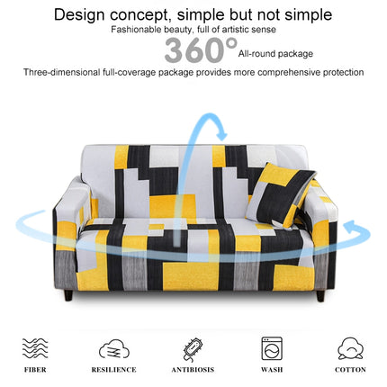 Double Seat Full Coverage Elastic Non-slip Sofa Cover(Black Gray Grid)-garmade.com