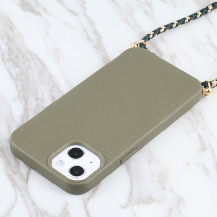 Wheat Straw Material + TPU Shockproof Case with Neck Lanyard For iPhone 13 mini(Dark Green)-garmade.com