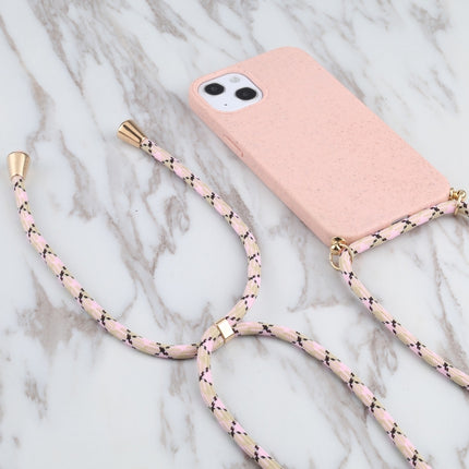 Wheat Straw Material + TPU Shockproof Case with Neck Lanyard For iPhone 13 mini(Pink)-garmade.com