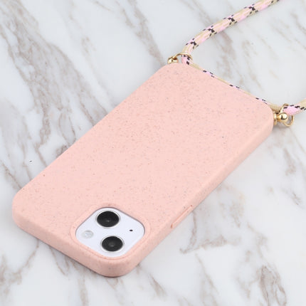 Wheat Straw Material + TPU Shockproof Case with Neck Lanyard For iPhone 13 mini(Pink)-garmade.com